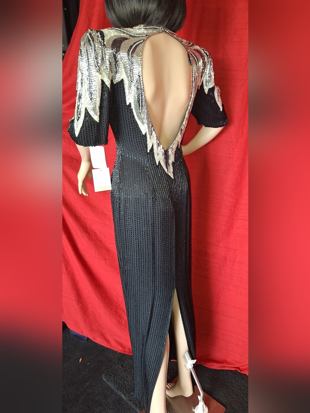 Alcye Designs / Black Maxi Dress with Silver Sequin Yoke / Size 6 - Picture 15 of 15